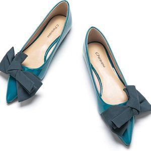 C.Paravano Women's Flats 7.5 Pointed Ballet Flats with Bow